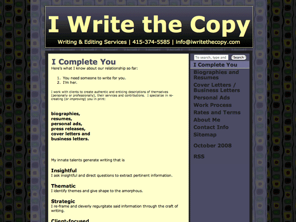 I Write the Copy website design.
